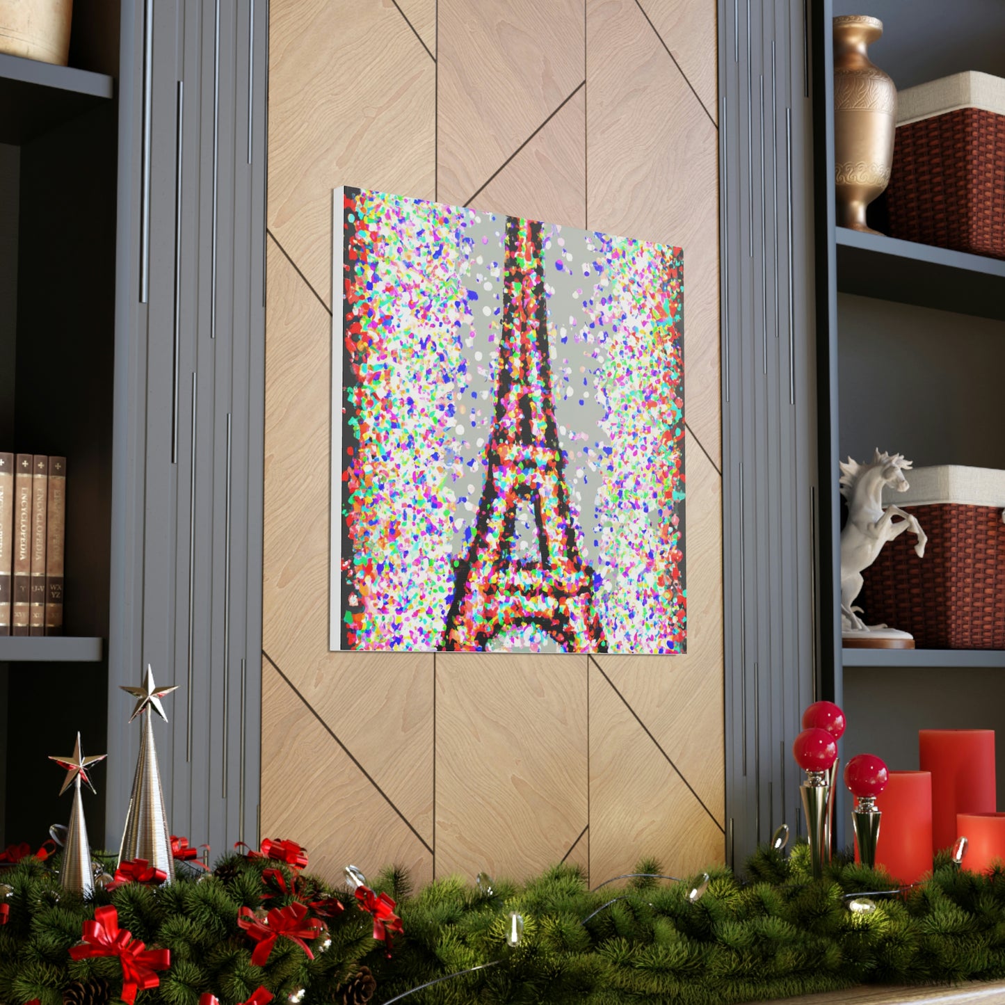 "Sparkling Eiffel Tower Canvas Print in Jasper Johns-Inspired Style" by PenPencilArt