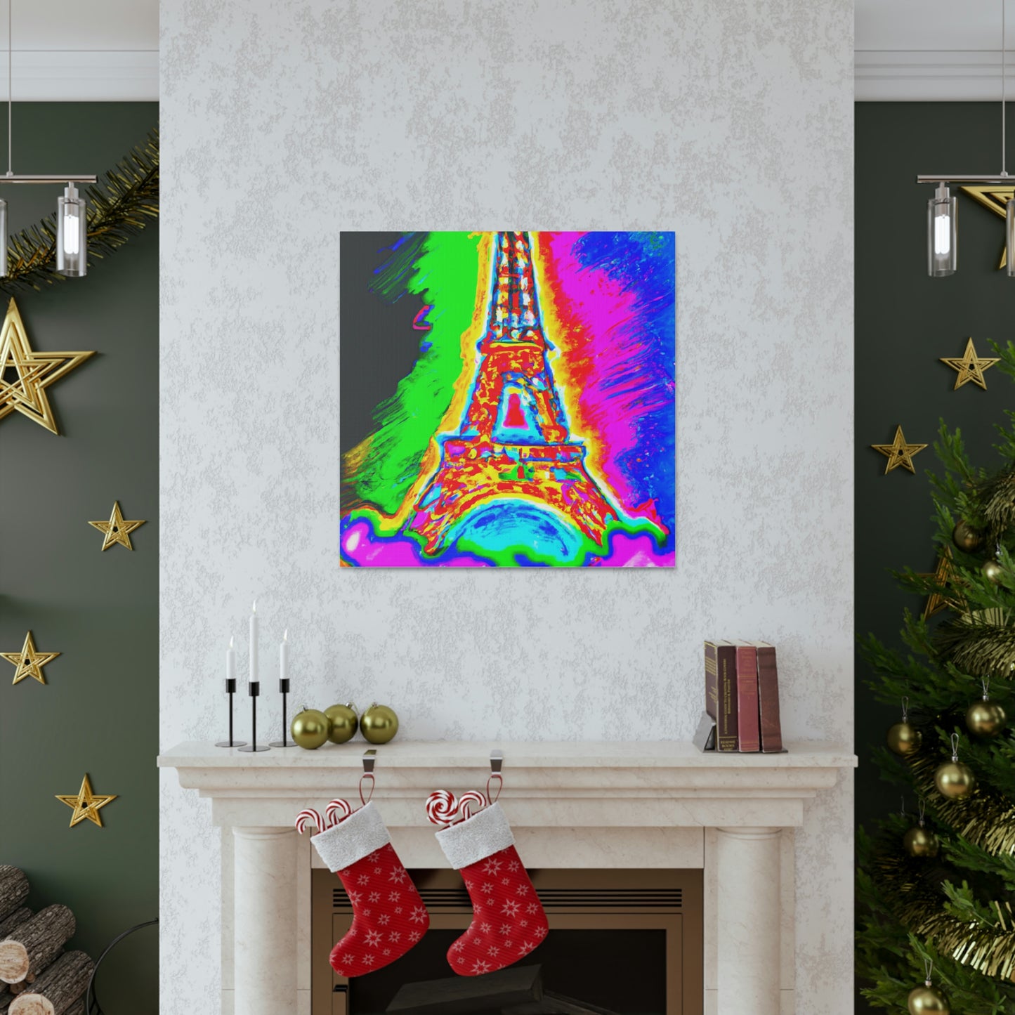 "Peter Max-Inspired Canvas Print of Sparkling Eiffel Tower" by PenPencilArt