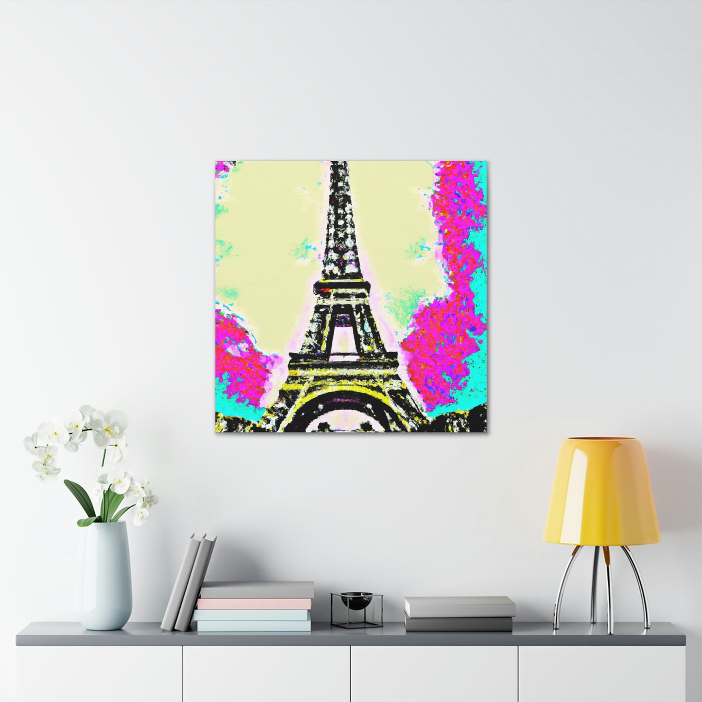 "David Hockney-Inspired Sparkling Eiffel Tower Canvas Print" by PenPencilArt